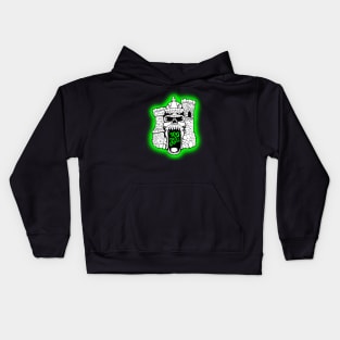Broskull Logo V.2 White Castle with Green Letters and Glow Kids Hoodie